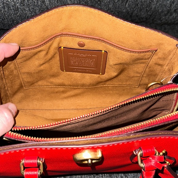 Coach Brooke Carryall 28 Satchel Bag in Brass/Sport Red Pebble Leather NWT CE732 - Picture 13 of 16